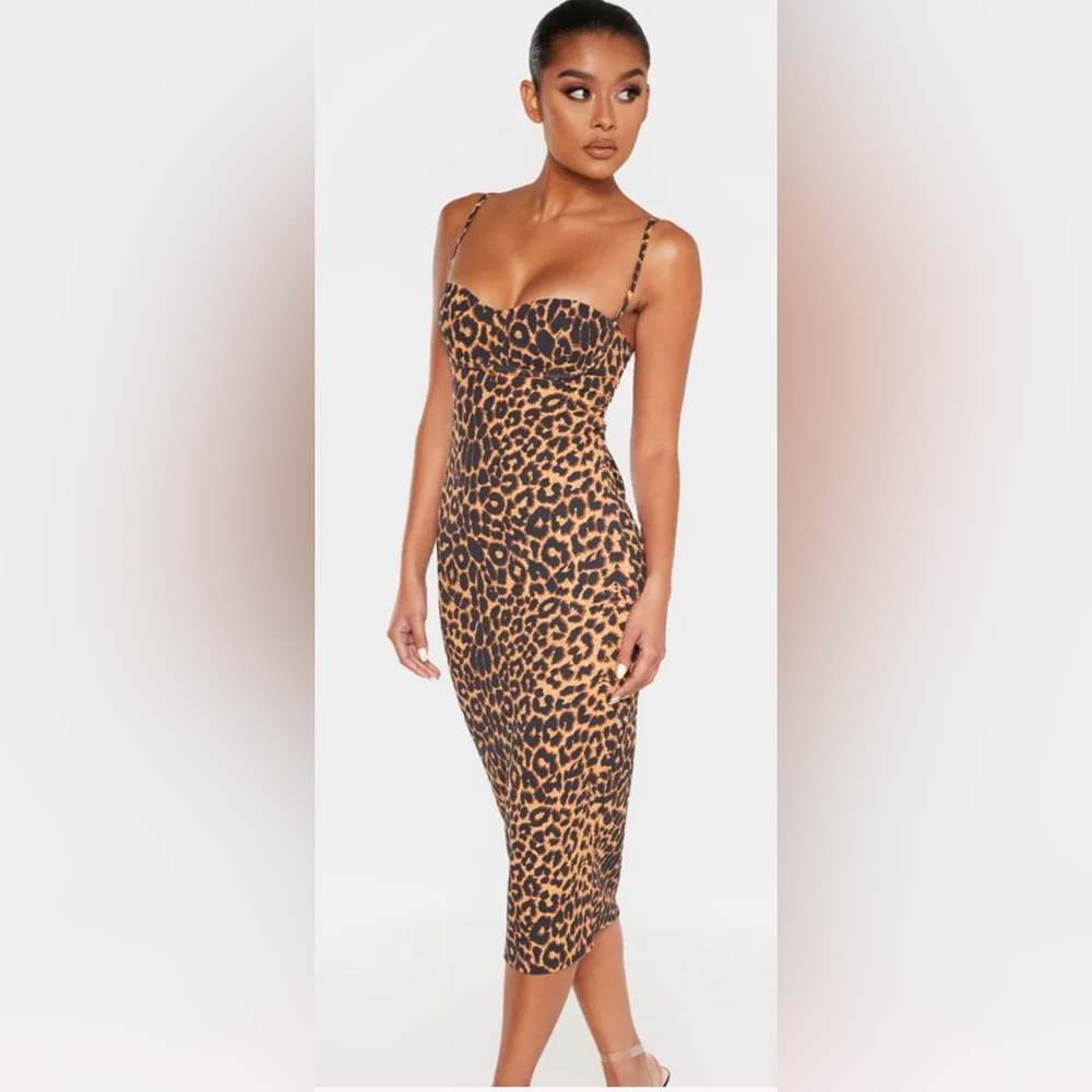 Leopard Print Midi Slip Dress - Brown/Black